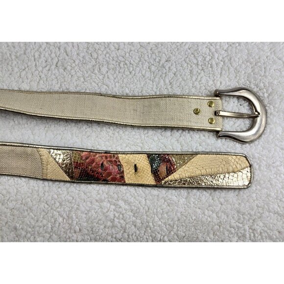 VTG 80s Leather Dress Belt by Dusty Baker Snakeskin Patchwork Lrg Silver Buckel - Picture 4 of 11